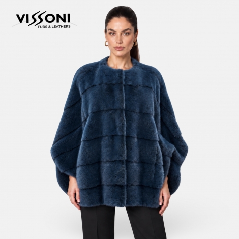Дамско палто тип пелерина от естествен визон – Mink Blue Marine