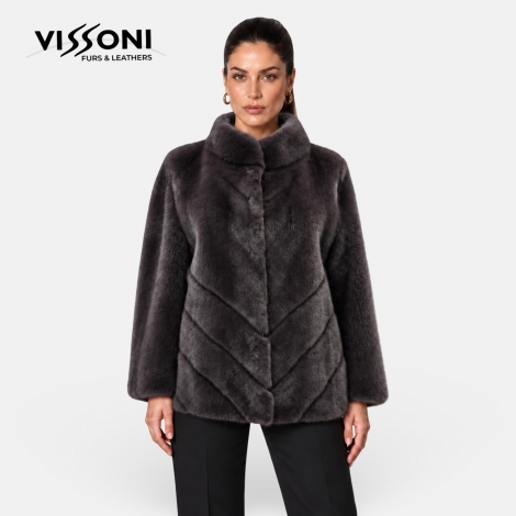 Дамско палто от естествен визон с изправена яка – Mink Elephant Collar
