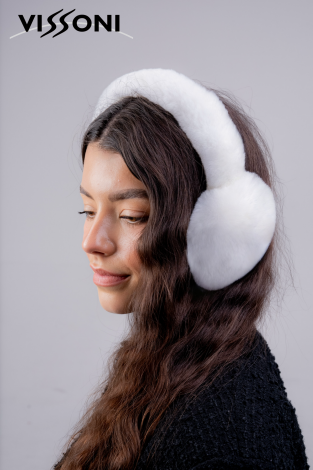 100% natural Rex Chinchilla earmuffs - color White