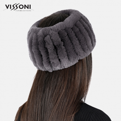 100% Natural Rex Chinchilla Headband - Graphite