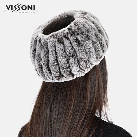 100% Natural Rex Chinchilla Headband - Ice Brown