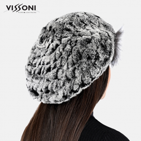 Дамска барета от естествен косъм на Rex Chinchilla - Ice Grey