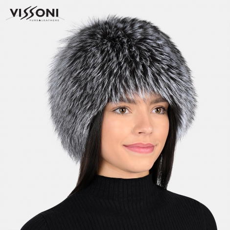 Дамска шапка от естествен косъм на лисица - Silver