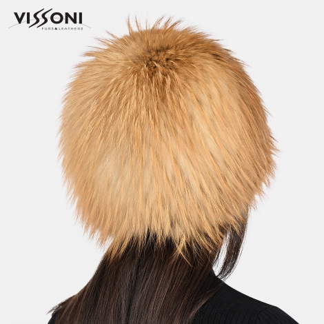 Дамска шапка от естествен косъм на лисица - Golden
