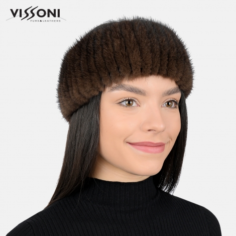 Лента за глава от естествен косъм на норка - Махагон