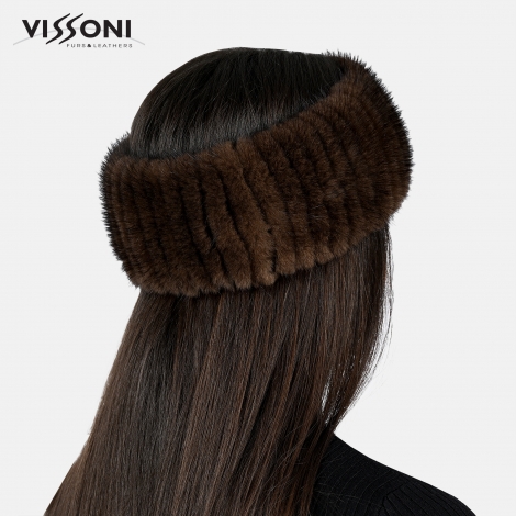 Лента за глава от естествен косъм на норка - Махагон