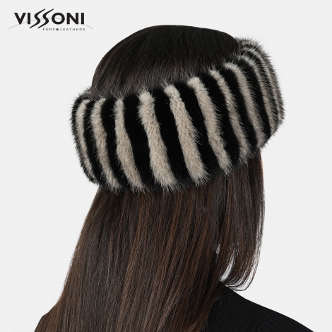 Лента за глава от естествен косъм на норка - Черна/Графит