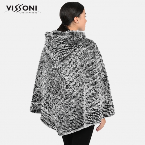 Дамска пелерина с качулка от естествен косъм на Rex Chinchilla - Ice Grey