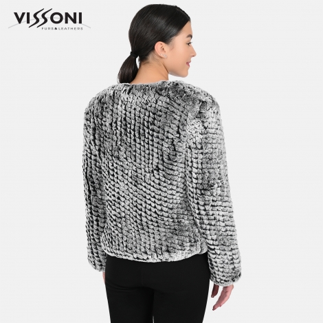 Дамска елегантна жилетка с джобове от естествен косъм на Rex Chinchilla - Ice Grey