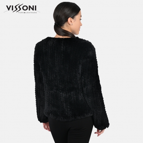 Дамска елегантна жилетка с джобове от естествен косъм на Rex Chinchilla - Black