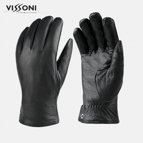 Мъжки кожени ръкавици от еленова кожа - изчистен модел с копче