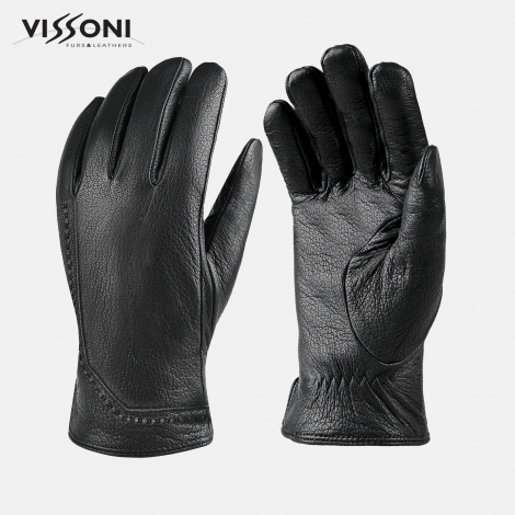 Мъжки кожени ръкавици с декоративен шев от еленова кожа