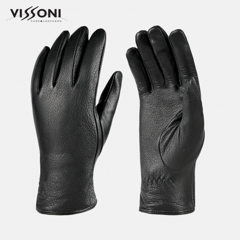 Дамски черни кожени ръкавици от еленова кожа - изчистен модел