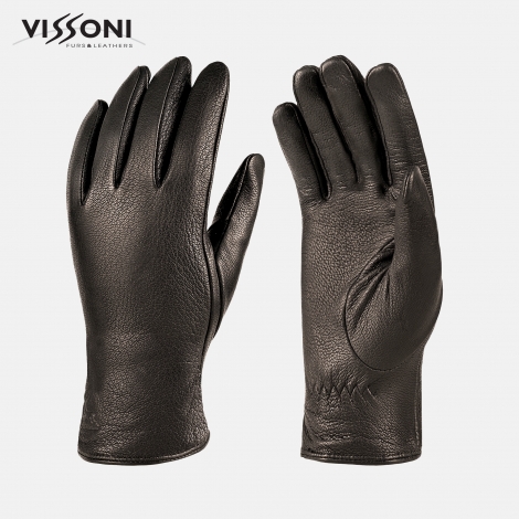 Дамски кафяви кожени ръкавици от еленова кожа - изчистен модел