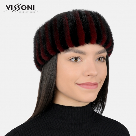 Луксозна лента за глава от естествен косъм на норка - Бордо