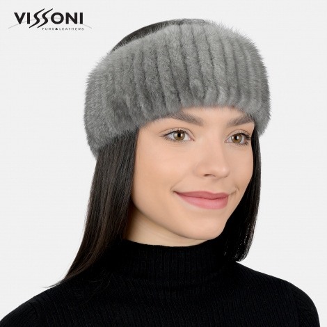 Луксозна лента за глава от естествен косъм на норка - Графит