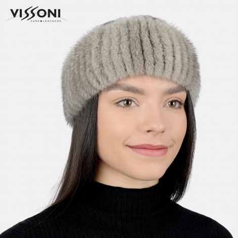 Луксозна лента за глава от естествен косъм на норка - Светло сива