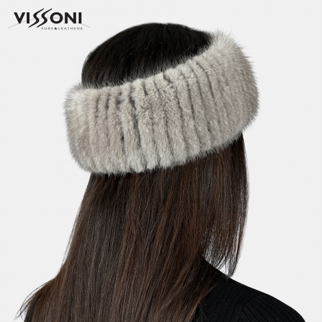 Луксозна лента за глава от естествен косъм на норка - Светло сива