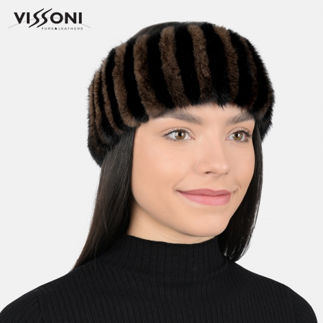 Луксозна лента за глава от естествен косъм на норка - Кафява/Черна