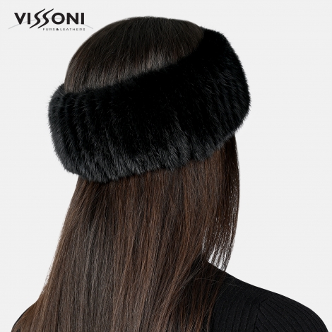 Луксозна лента за глава от естествен косъм на норка - Черна