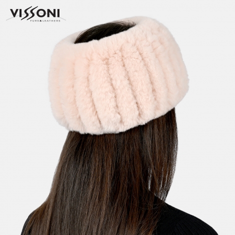 100% Natural Rex Chinchilla Headband - Baby pink color