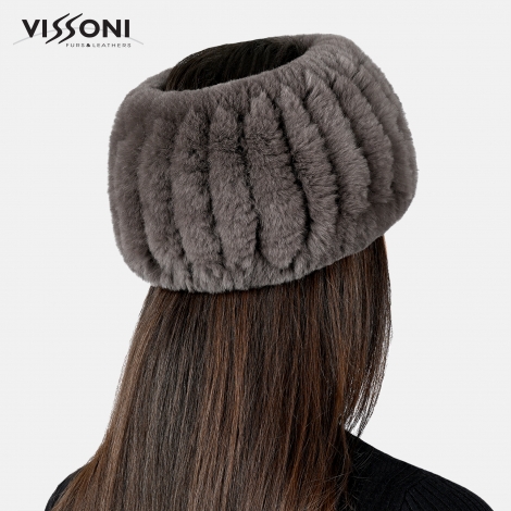 100% Natural Rex Chinchilla Headband - Brown graphite color