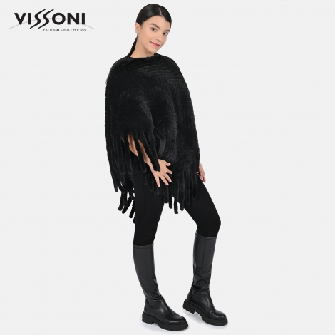 Дамско пончо от естествен косъм на норка - Черно