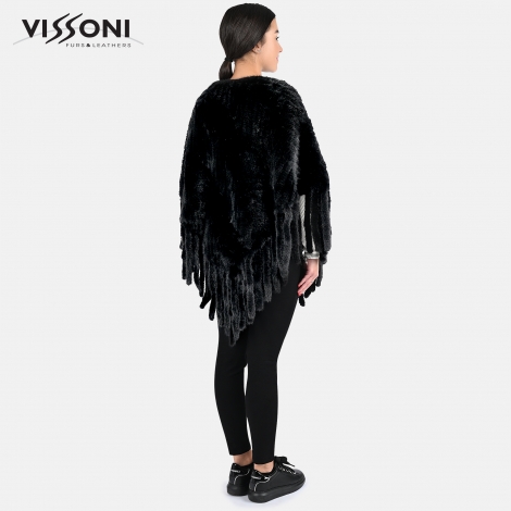 Дамско пончо от естествен косъм на норка - Черно