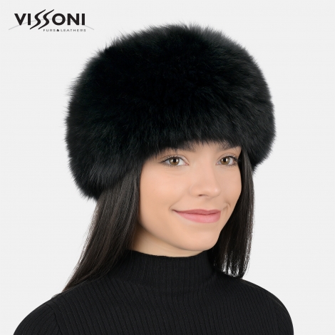 Лента за глава от естествен косъм на лисица - Черна