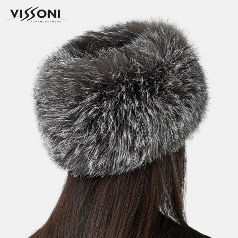 Лента за глава от естествен косъм на лисица - Сребърна