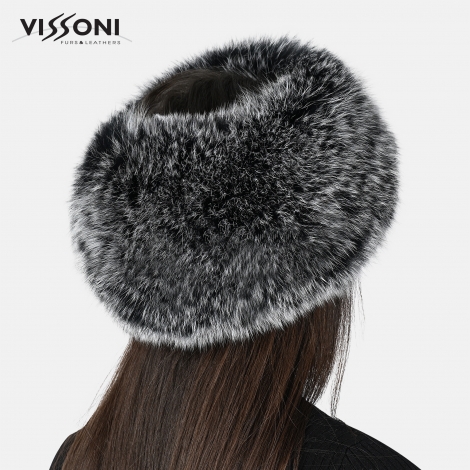 Лента за глава от естествен косъм на лисица - Ice Black