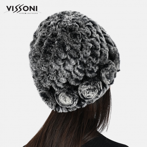 Дамска шапка от естествен косъм на Rex Chinchilla с рози