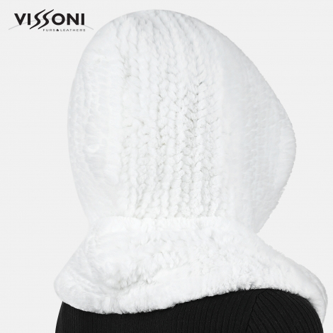 Дамска качулка-шал от естествен косъм на Rex Chinchilla - Бяла