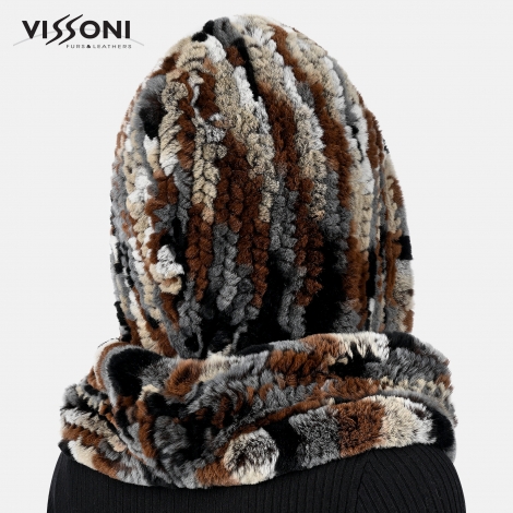 Дамска качулка-шал от естествен косъм на Rex Chinchilla - Loka (многоцветен)