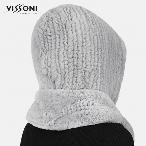 Дамска качулка-шал от естествен косъм на Rex Chinchilla - Сива