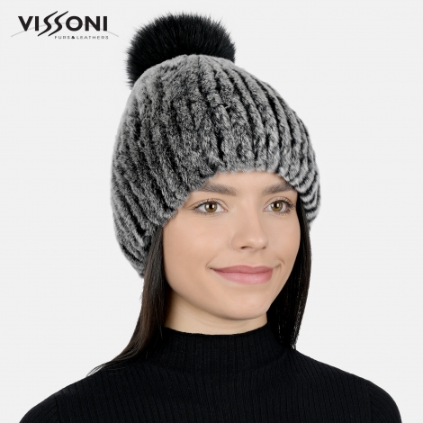 Дамска шапка от естествен косъм на Rex Chinchilla - Ice Grey