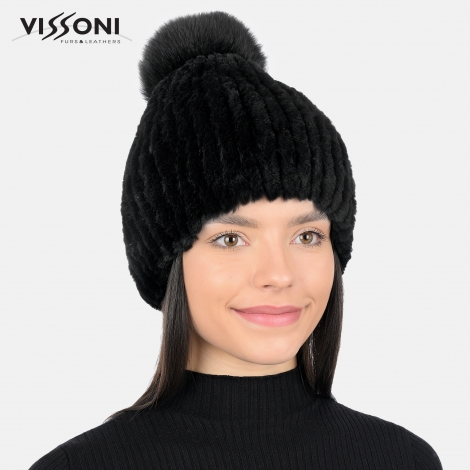 Дамска шапка от естествен косъм на Rex Chinchilla - Black
