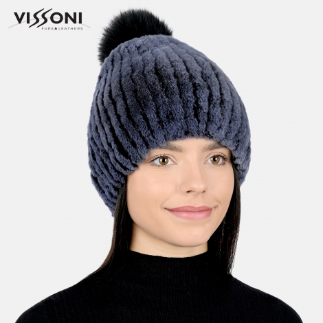 Дамска шапка от естествен косъм на Rex Chinchilla - Blue