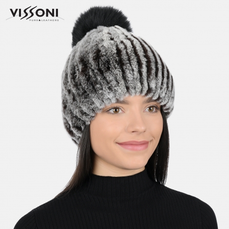 Дамска шапка от естествен косъм на Rex Chinchilla - Ice Brown