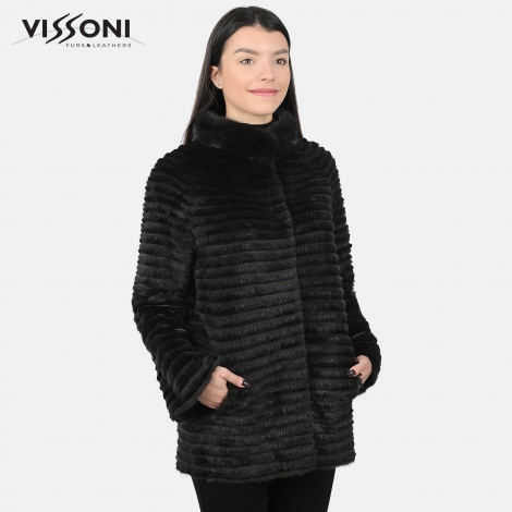 Дамска елегантна жилетка от естествен косъм Норка - Махагон