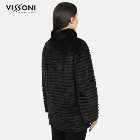 Дамска елегантна жилетка от естествен косъм Норка - Махагон