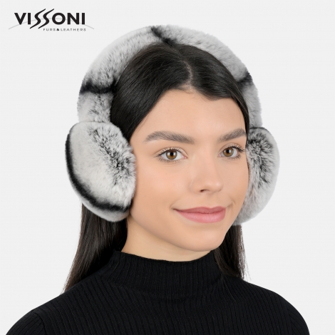 Наушници от 100% естествена Rex Chinchilla - цвят Ice Grey Line