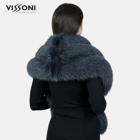 Луксозна наметка от лисица - Тъмно син джин