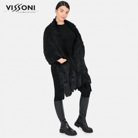 Дамски шал с джобове от естествен косъм на Rex Chinchilla - Black