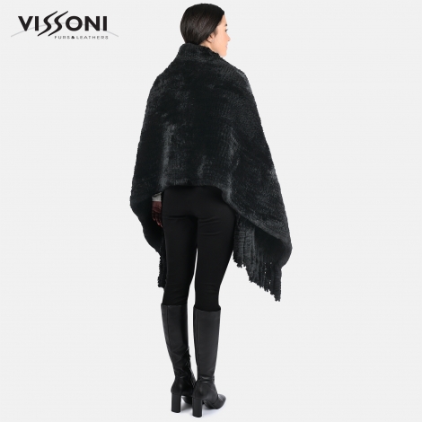 Дамски шал с джобове от естествен косъм на Rex Chinchilla - Black