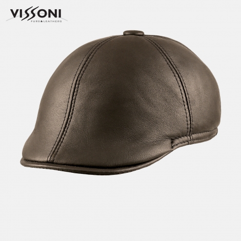 Мъжки кожен каскет от агнешка кожа - Кафява