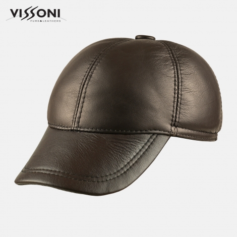 Мъжка кожена шапка от агнешка тула - Кафява