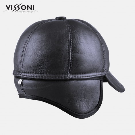 Мъжка кожена шапка от агнешка тула - Синя