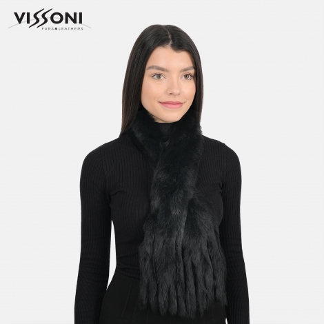 Дамски шал от естествен заешки косъм - Черен