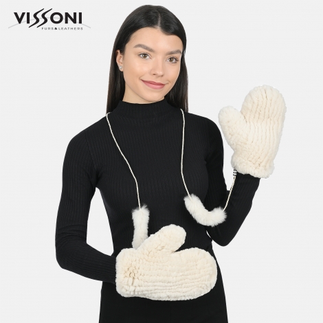 Ръкавици от естествен косъм на Rex Chinchilla - Беж-Екрю